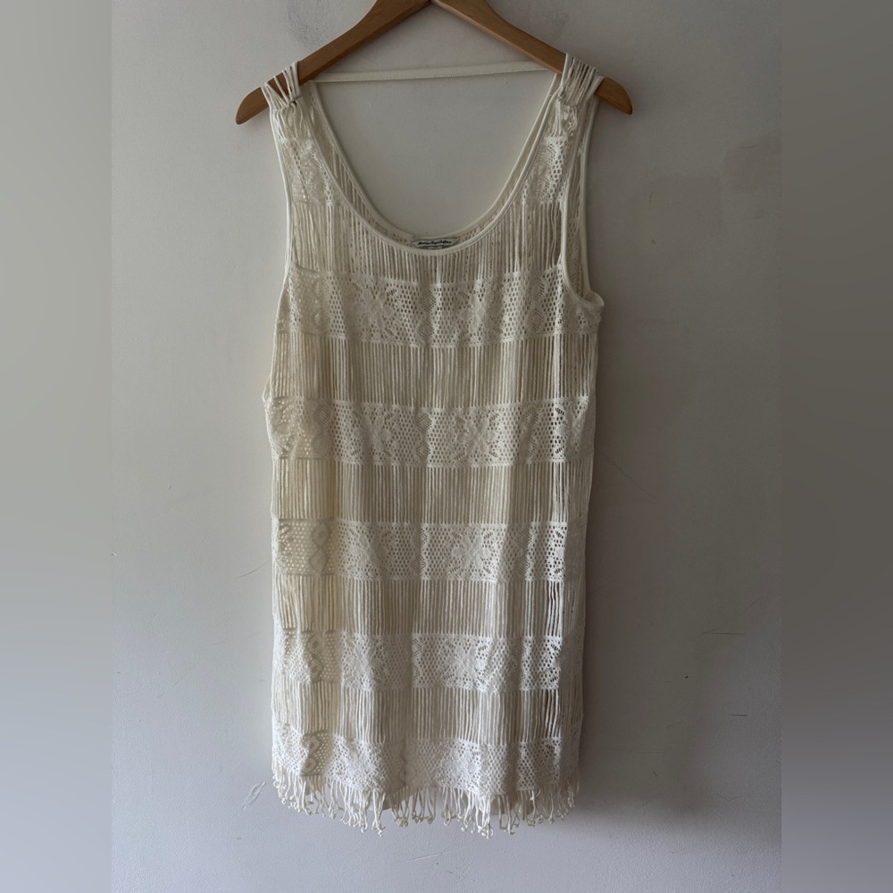 American‎ Eagle Cream Lace Fringe Sleeveless Boho Mini Dress